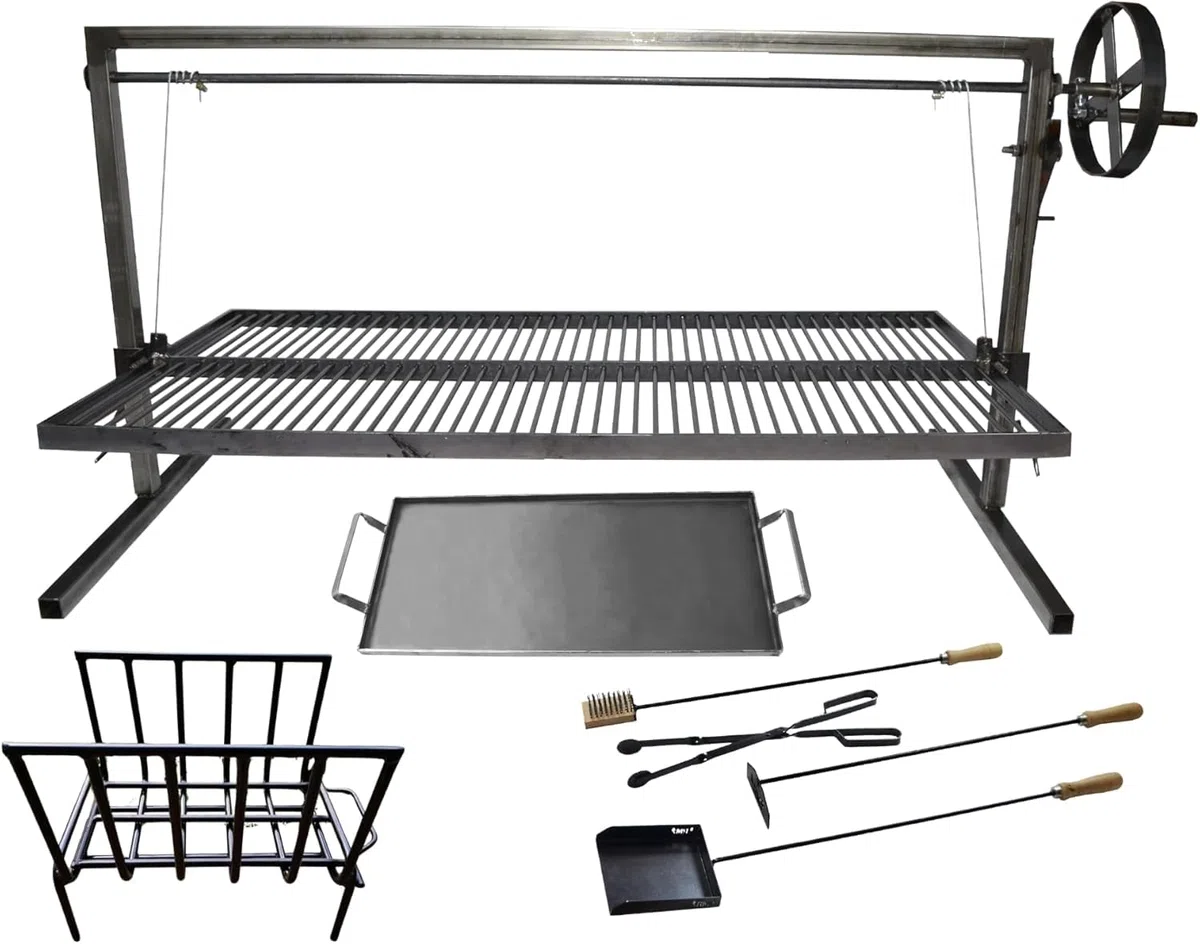Grill Santa Maria in Stile Argentino in Ferro - Dimensioni: 100 x 50 cm (40 x 20 pollici) Cod 1 (Grill Santa Maria + Brasiere + Attrezzi per il Fuoco)