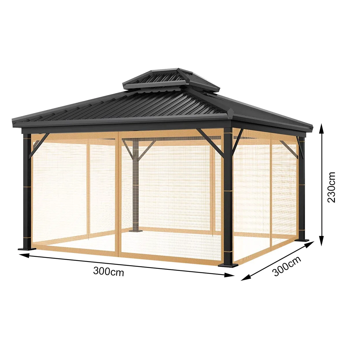 Gazebo, Zanzariera, Rete per Gazebo da Esterno, Ricambio, Universale, 4 Pannelli, Pareti Laterali con Cerniera, Zanzariera Impermeabile, 3 x 3 m, Marrone