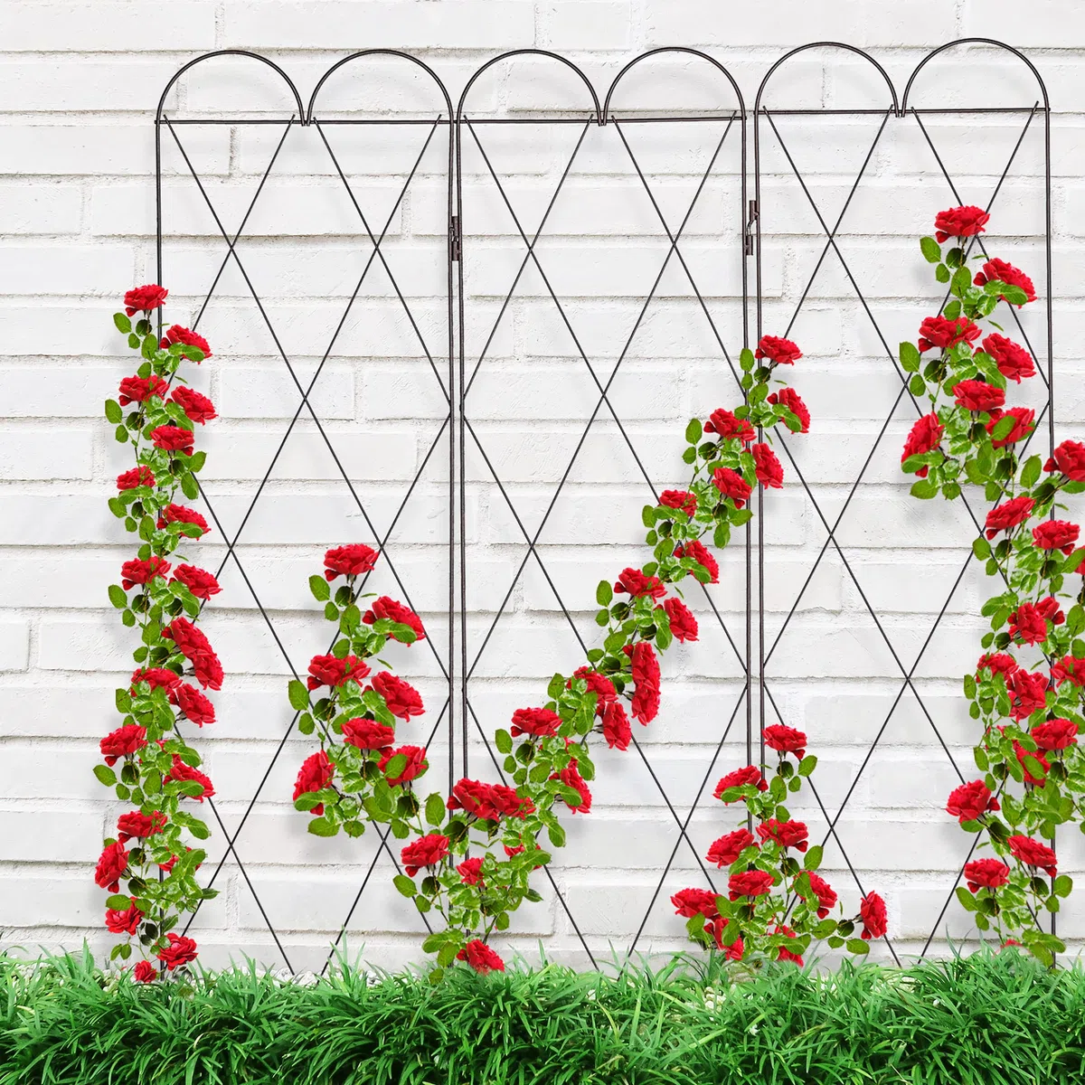 Relaxdays Grigliato per Rampicanti, Griglia da 3 Pannelli, 162,5 cm Altezza, Traliccio per Giardinaggio, Rosso Marrone
