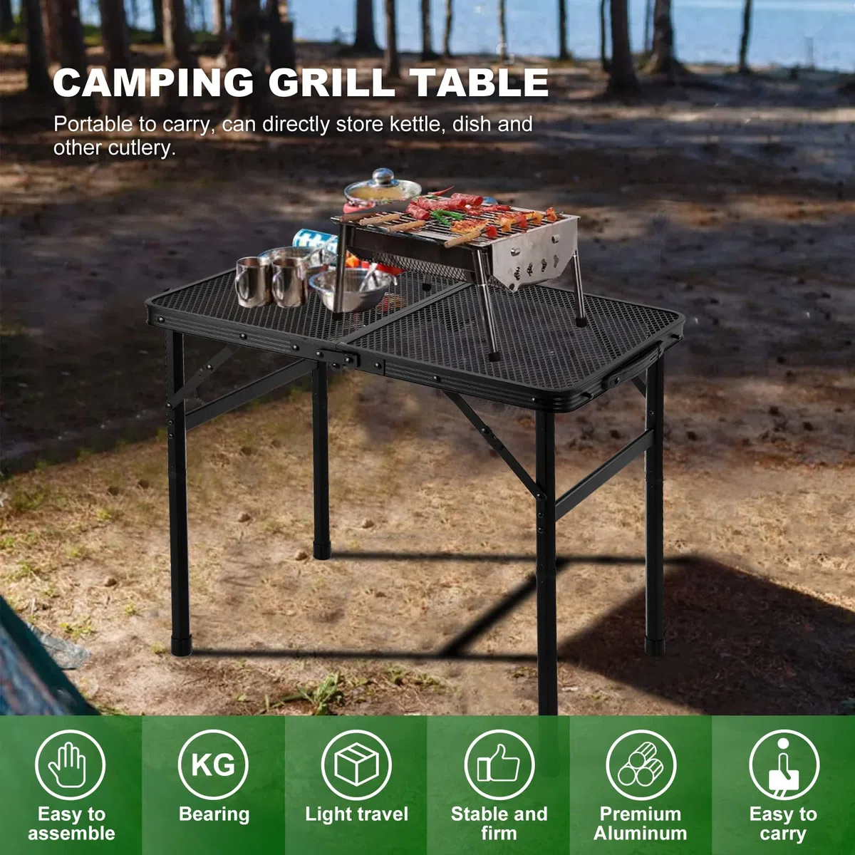 Odoland Tavolo Pieghevole Salvaspazio 60x40x56 cm, Tavolo da Picnic con Maniglia di Trasporto, Tavolino da Campeggio Portatile Ultraleggero, Tavolo per Giardino Viaggio Picnic Campeggio