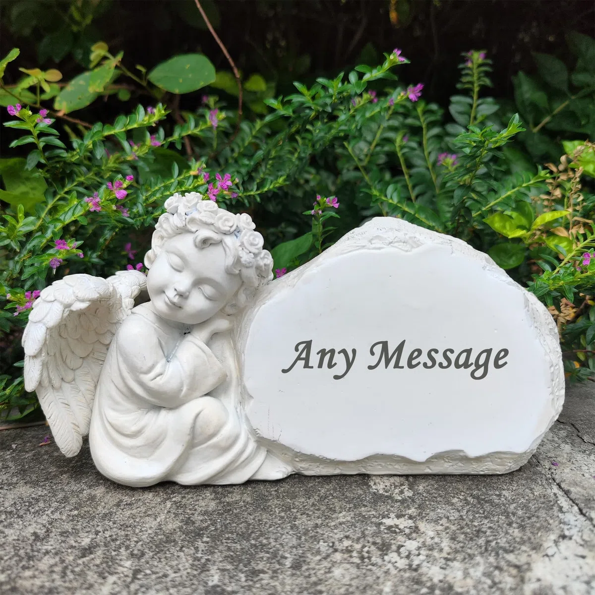 Pietre commemorative da giardino con angelo inciso con qualsiasi messaggio – Personalizzato Memorial Grave Markers Cimitero Pietre commemorative placche con statua di angelo, regali simbolici