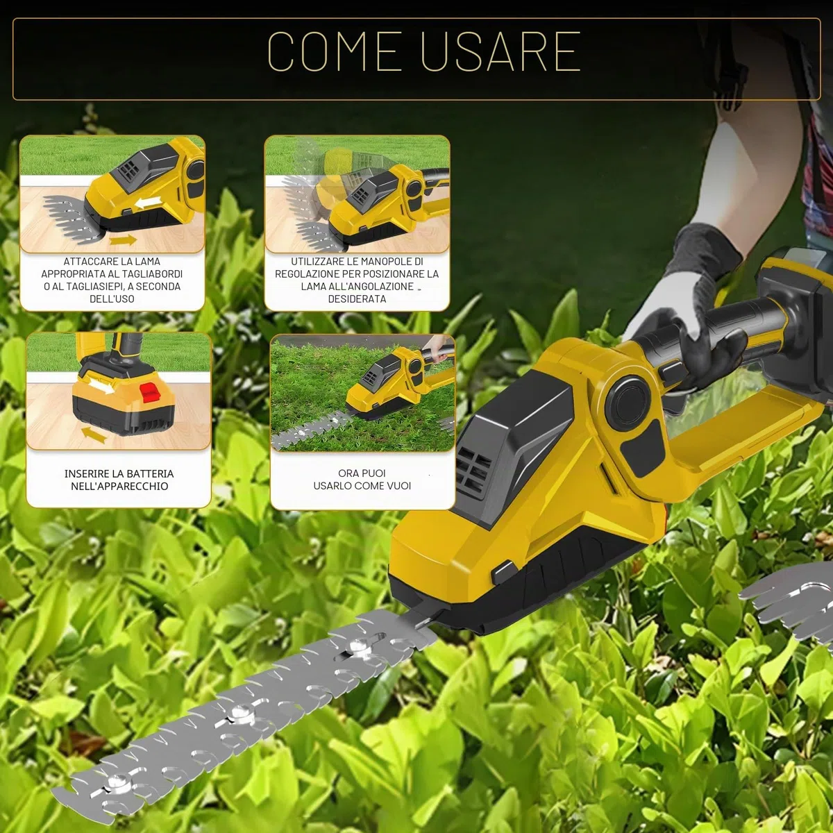 Tagliasiepi a Batteria compatibile con Dewalt 20V 18V, Tosasiepi Taglia Siepi, Giardino Arbusti Siepi, Cesoia per Erba, Elettrico Tagliasiepi con Lame Rifilasiepi e Erba (Non include la batteria)