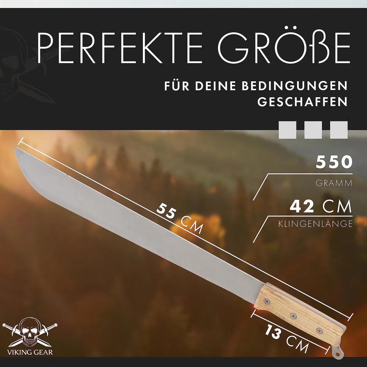 Grande machete davvero affilato, lama Full Tang in acciaio inossidabile con manico in legno avvitato in 3 punti - Lunghezza totale del machete 55 cm