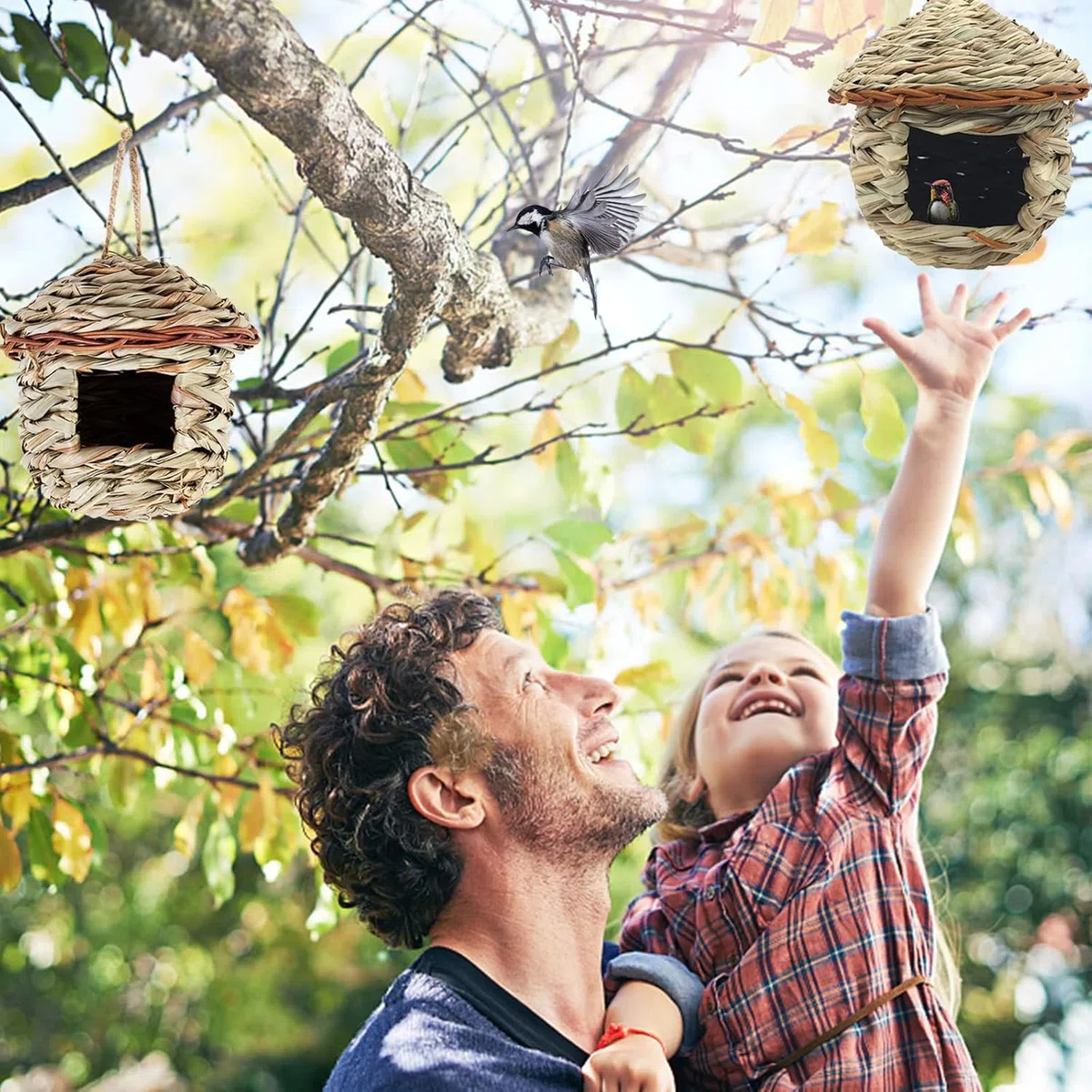 2 Pezzi Nido Uccello Erba Casetta, Casa Degli Uccelli di Paglia, Nido per Uccelli Selvatici All'aperto, Casetta Uccellini da Esterno per Uccellini Come Colibrì, Merli, Passeri e Cinciarelle