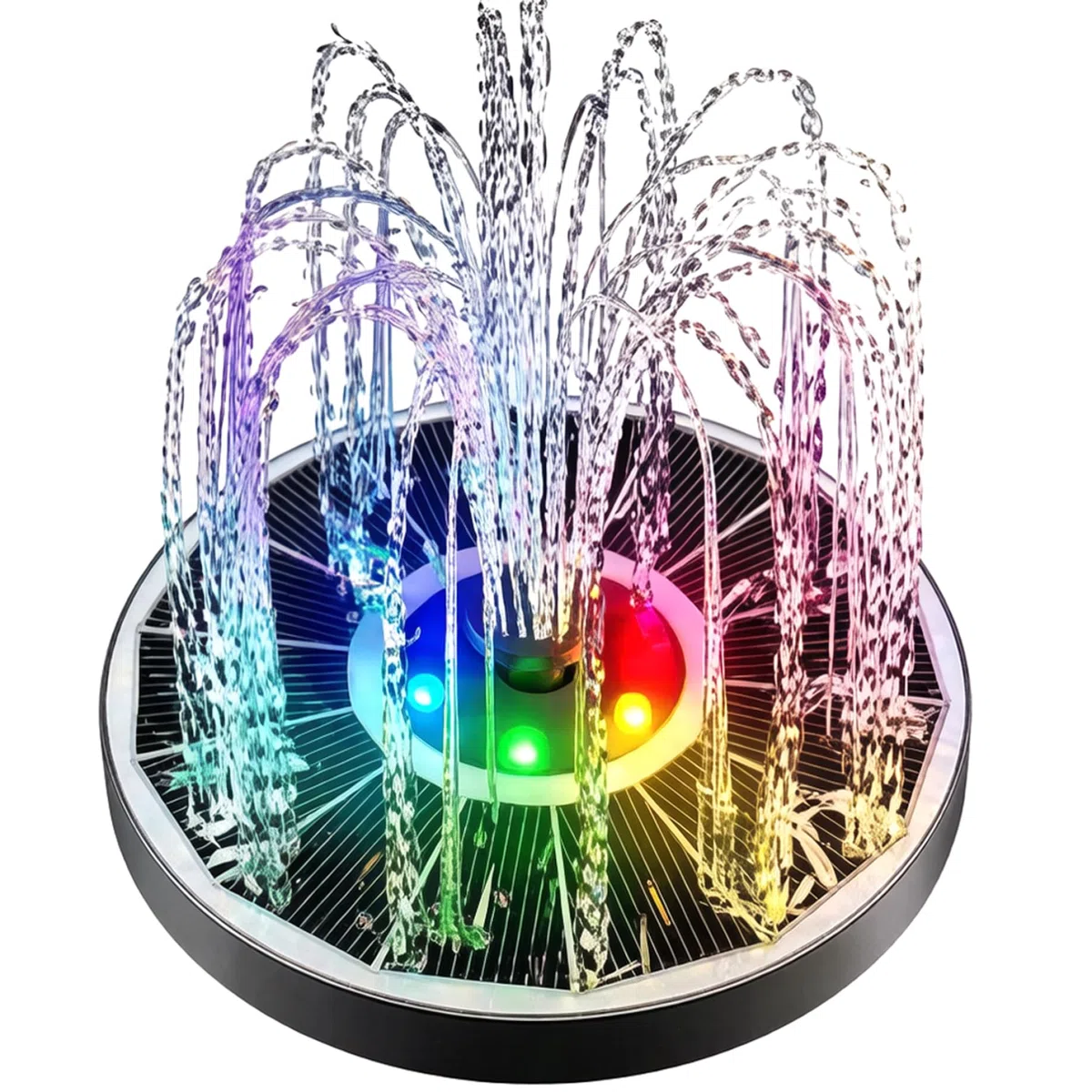 Fontana ad energia solare, Fontana solare da 16 pollici con luci LED RGB, Bagno per uccelli galleggiante per decorazioni da giardino esterno, 6 ugelli spray