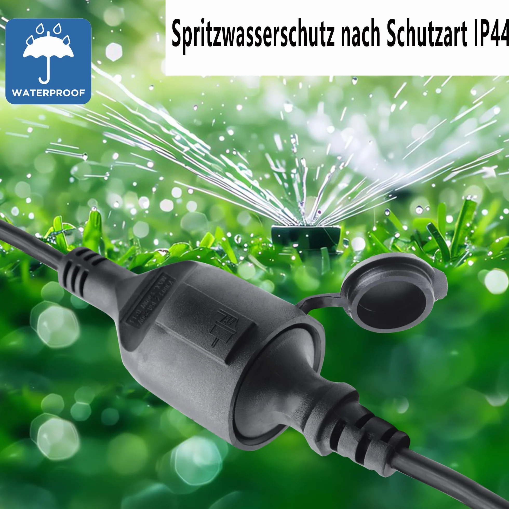 Cavo di prolunga corto Schuko 2 a 1, cavo di prolunga per esterni con spina Schuko, 3 x 1,5 mm², 16 A, 250 V, IP44 per casa, Y (nero diretto, 0,5)