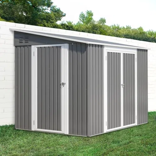 Grande casetta in metallo 1,8 x 2,4 m (circa 6 x 8 piedi) con doppie ante e serratura, deposito esterno impermeabile per terrazzo e cortile, pavimento incluso