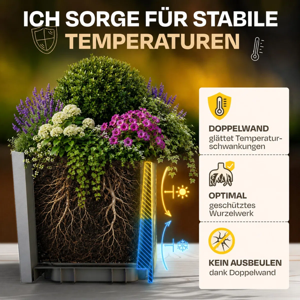 Ondis24 Vulkan Pierre 50 - Vaso da fiori da giardino, 50 x 50 cm, effetto ardesia, con serbatoio d'acqua, alto, resistente all'inverno, colore: grigio chiaro