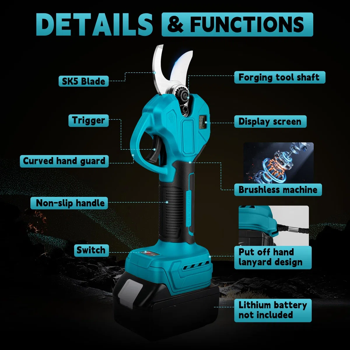 Forbici Potatura a batteria Elettriche compatibile con Makita 18 V (Nessuna batteria), 45 mm Diametro di apertura, Trincia Rami Cesoie Progressivo Elettriche portatile Motore brushless per alberi | 45 mm Secatore a batteria professionale per giardino con