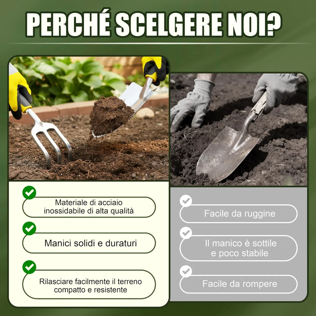 Attrezzi Giardinaggio,8 Pezzi in Acciaio Inox Pesante Kit,Professionali Robusti Attrezzi per Piantare Uomo/Donna Set Di Attrezzi Da Giardinaggio
