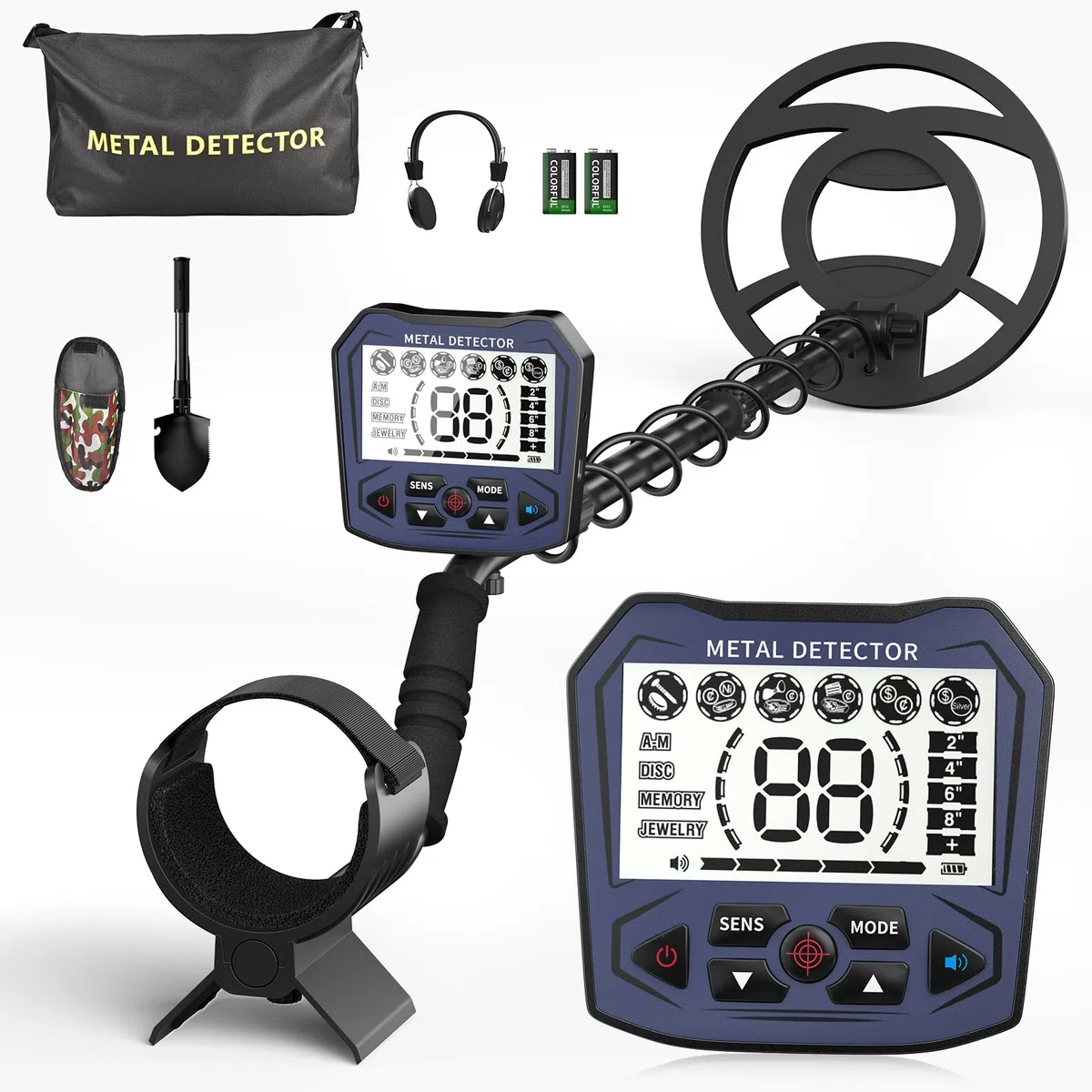 Metal detector professionale con 2 batterie, 5 modalità Metal detector per adulti e bambini, chip anti-interferenza, impermeabile IP68, alimentazione a batteria e USB (Grigio)