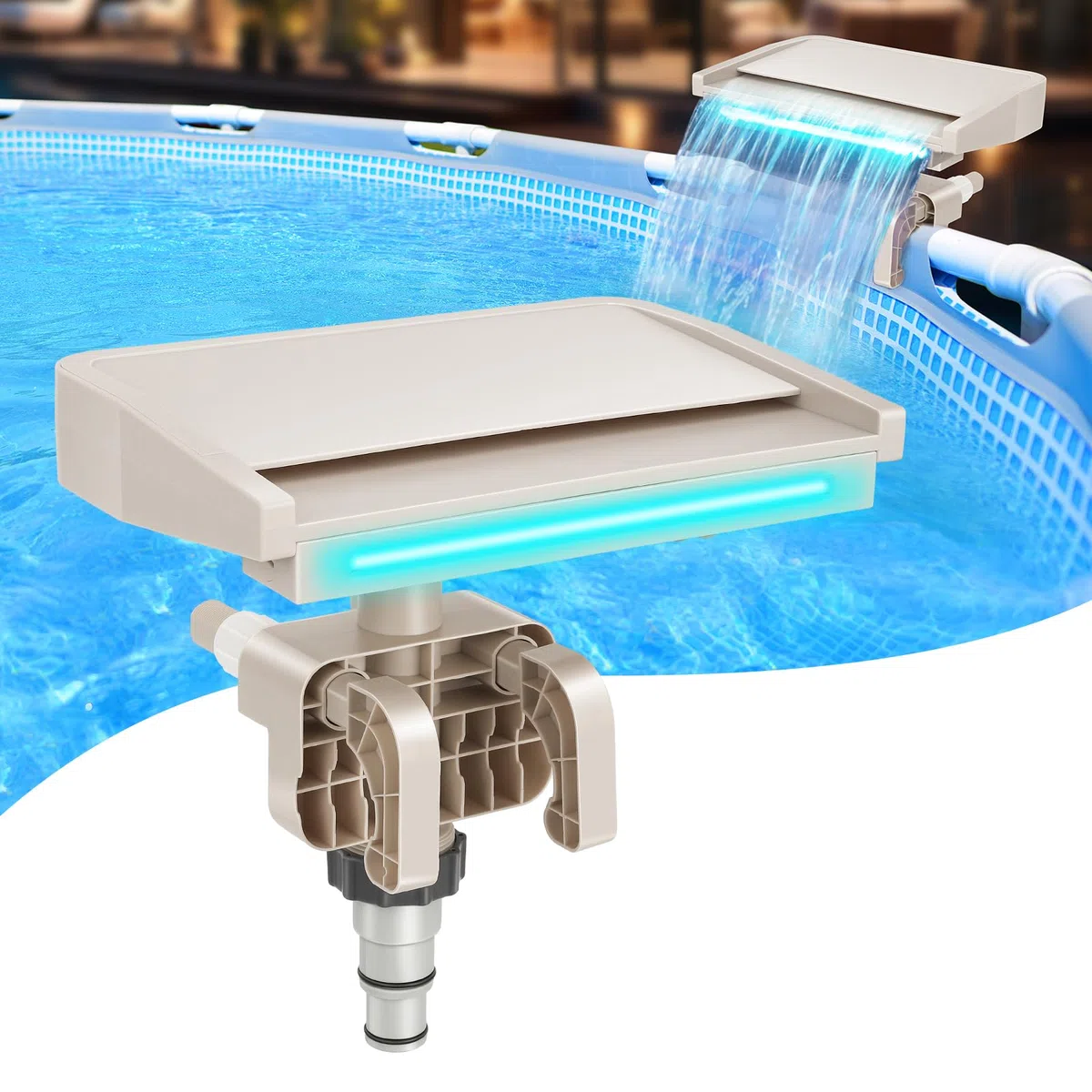Hanaoyo Fontana a cascata a LED per piscine fuori terra, 7 diversi colori di illuminazione, cascata fluente per piscina, cascata rilassante per decorazione esterna, larghezza regolabile si adatta a