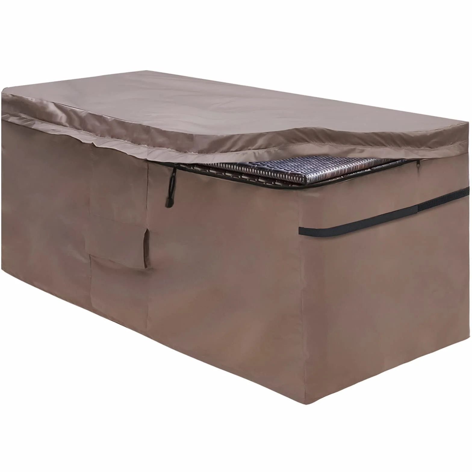 MountainLoc Copertura Per Baule Da Giardino, Telo Di Protezione Per Contenitore da Esterno Con Sfiato E Coperchio Con Cerniera, Impermeabile, 420D Oxford Marrone (157 * 76 * 69cm)