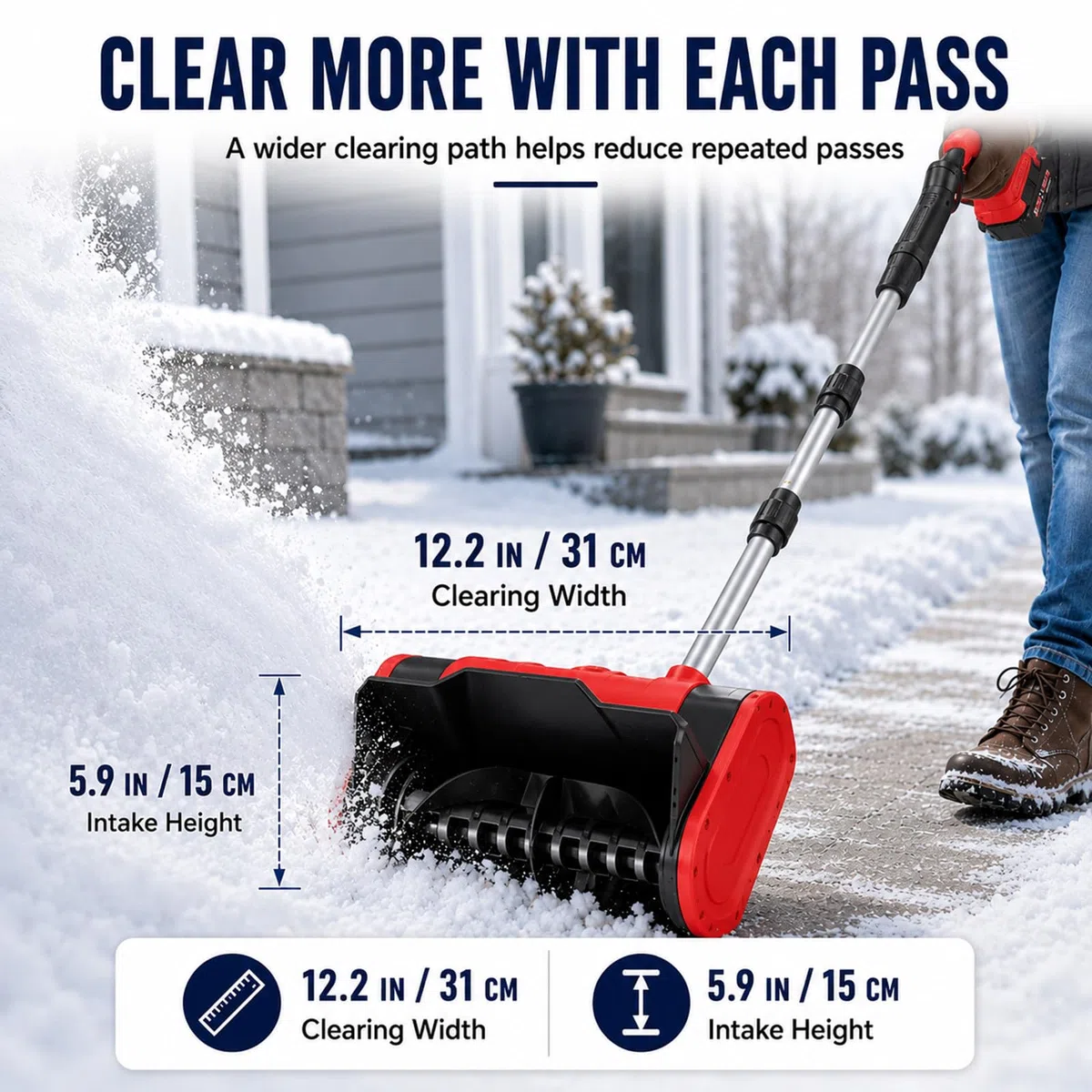 Fresa spazzaneve a Batteria, 31 cm, Lancio Neve Fino a 8 m | Motore da 1000 W e velocità di 3000 giri/min, supporta la rimozione regolare della neve negli spazi residenziali