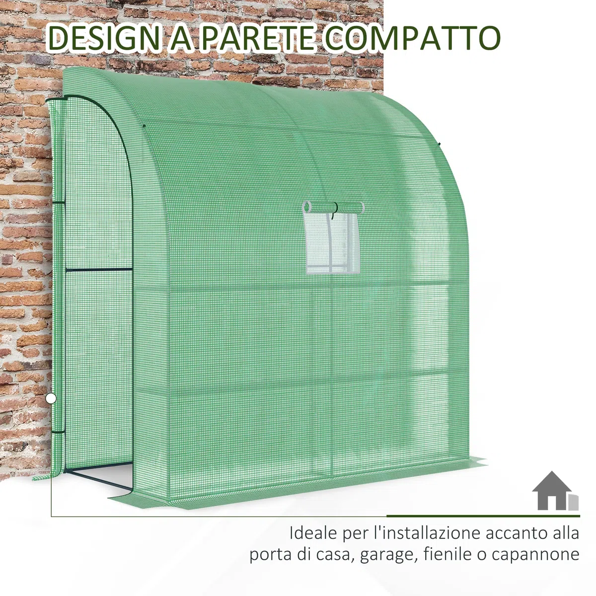 Outsunny Serra da Giardino Addossata 200x100x215cm a 3 Livelli, con 2 Porte Finestre Avvolgibili, Serra per Orto con Struttura in Acciaio e Copertura Plastica, per Orto Verdure Fiori, Verde