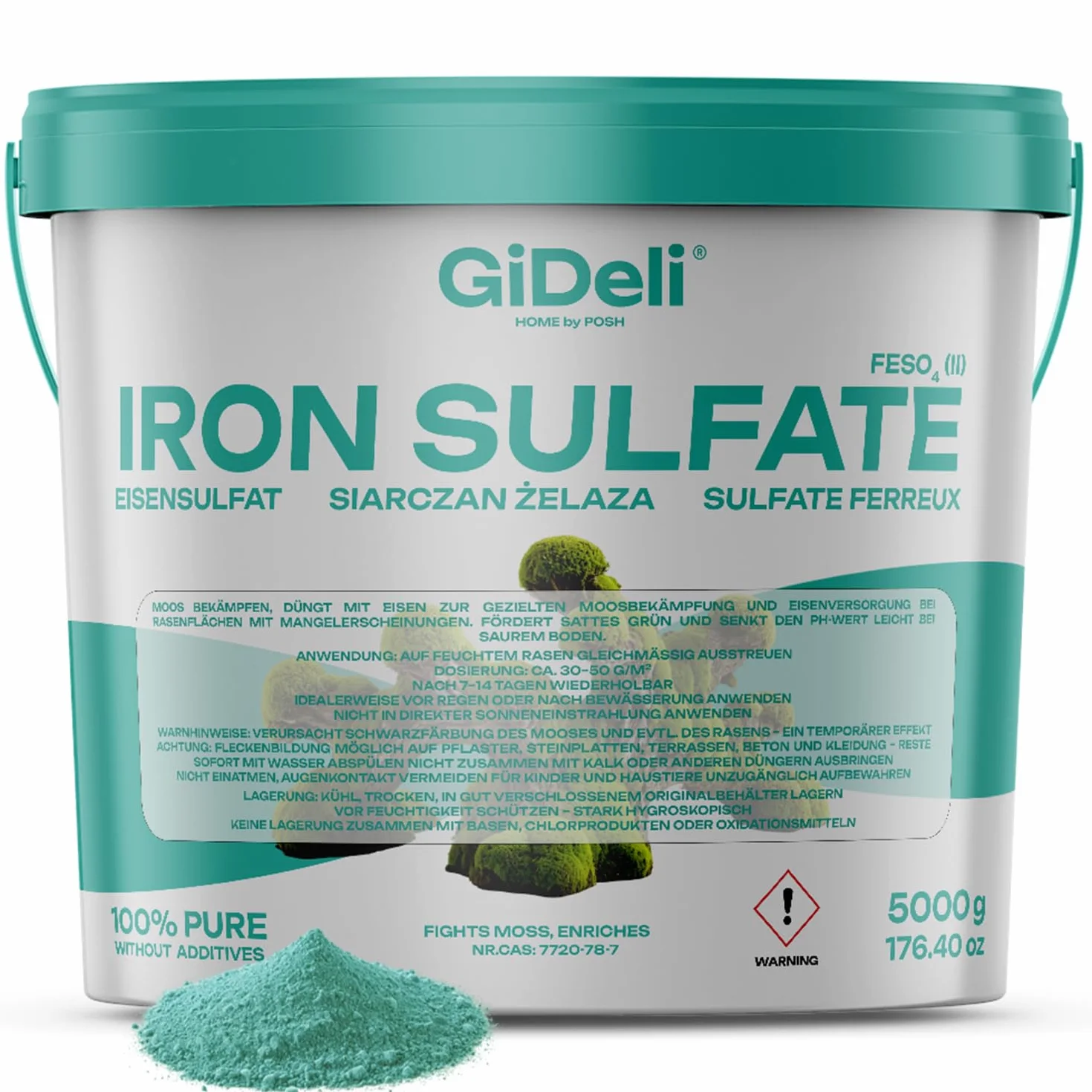 GiDeli Solfato di ferro 5 kg eptahidrato ortensia fertilizzante per il giardino e l'agricoltura FeSO4