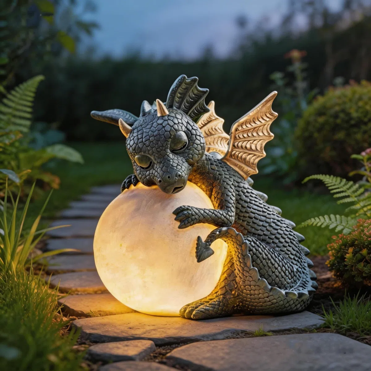 Statuetta Decorativa a Forma di Drago con Luce Rotonda, Decorazione da Giardino per Esterni Drago da Giardino per Balcone, Giardino, Drago Portafortuna per Uomini, Donne, Fidanzate, Mamma