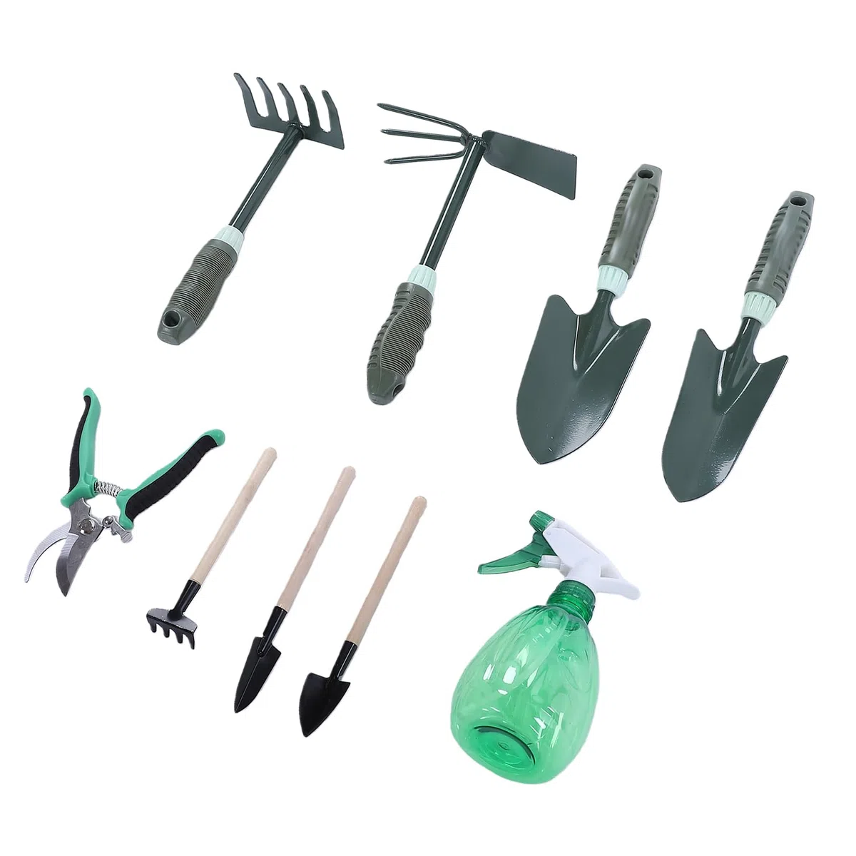 Tosuny Set di Attrezzi da Giardino con Manico Antiscivolo, Pala, Rastrello, Cesoie da Potatura, Bottiglia Spray, Grembiule da Giardinaggio, Tappetino e Custodia, Kit da Giardinaggio Resistente per