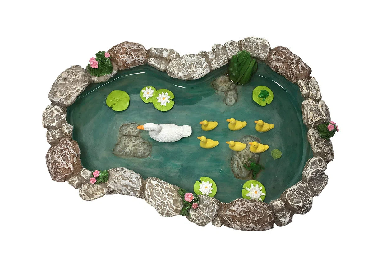 GlitZGlam Laghetto per anatre - Anatra madre e anatroccoli Laghetto per anatre in miniatura da abbinare al giardino incantato in miniatura e agli accessori da giardino in miniatura