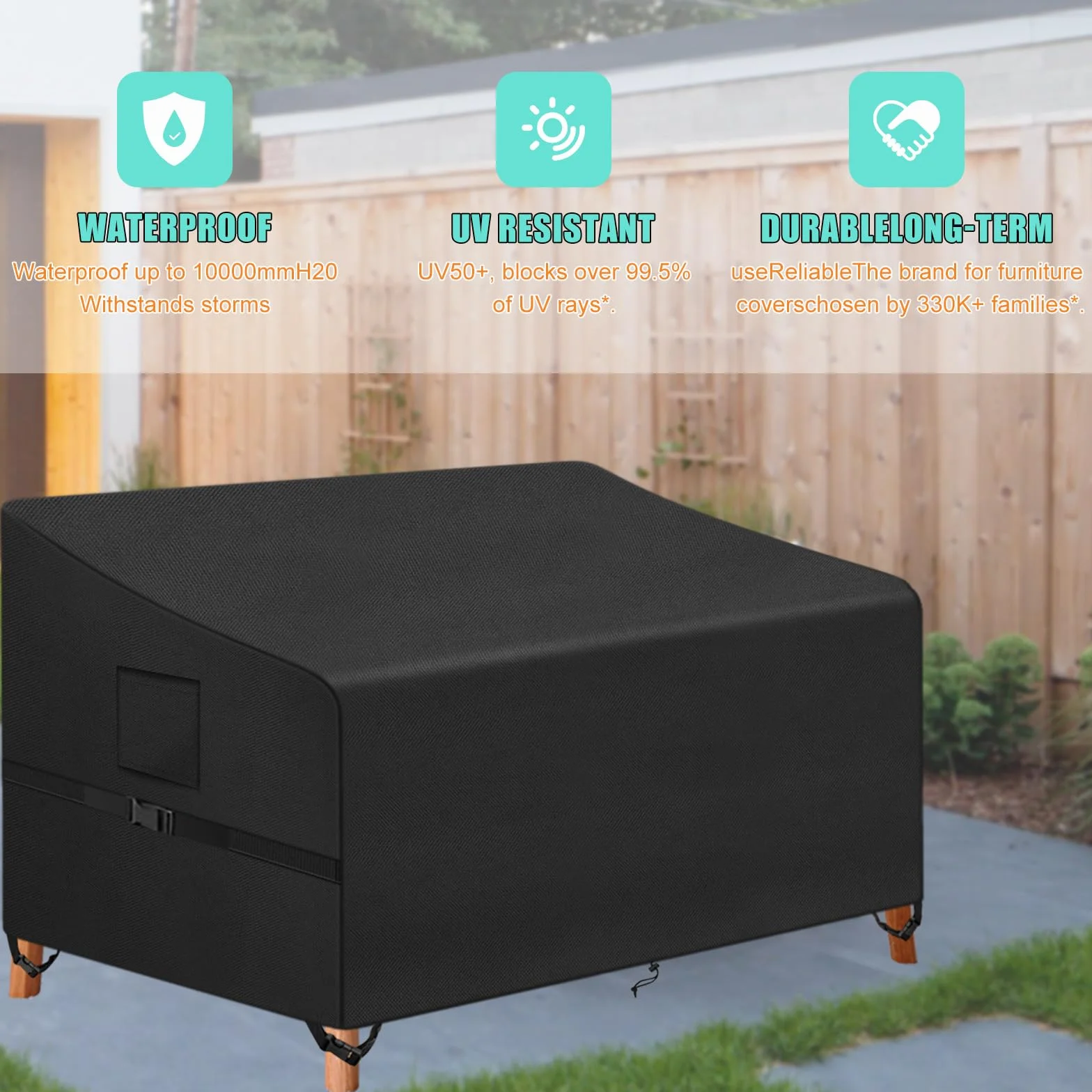Kovshuiwe Copri Panca da 2 posti Copertura,Copertura per Panca Divanetto tavolino da Giardino Resistente allo Strappo Impermeabile 420D,Anti-Vento,Polvere,UV(131x69x65/89 cm)
