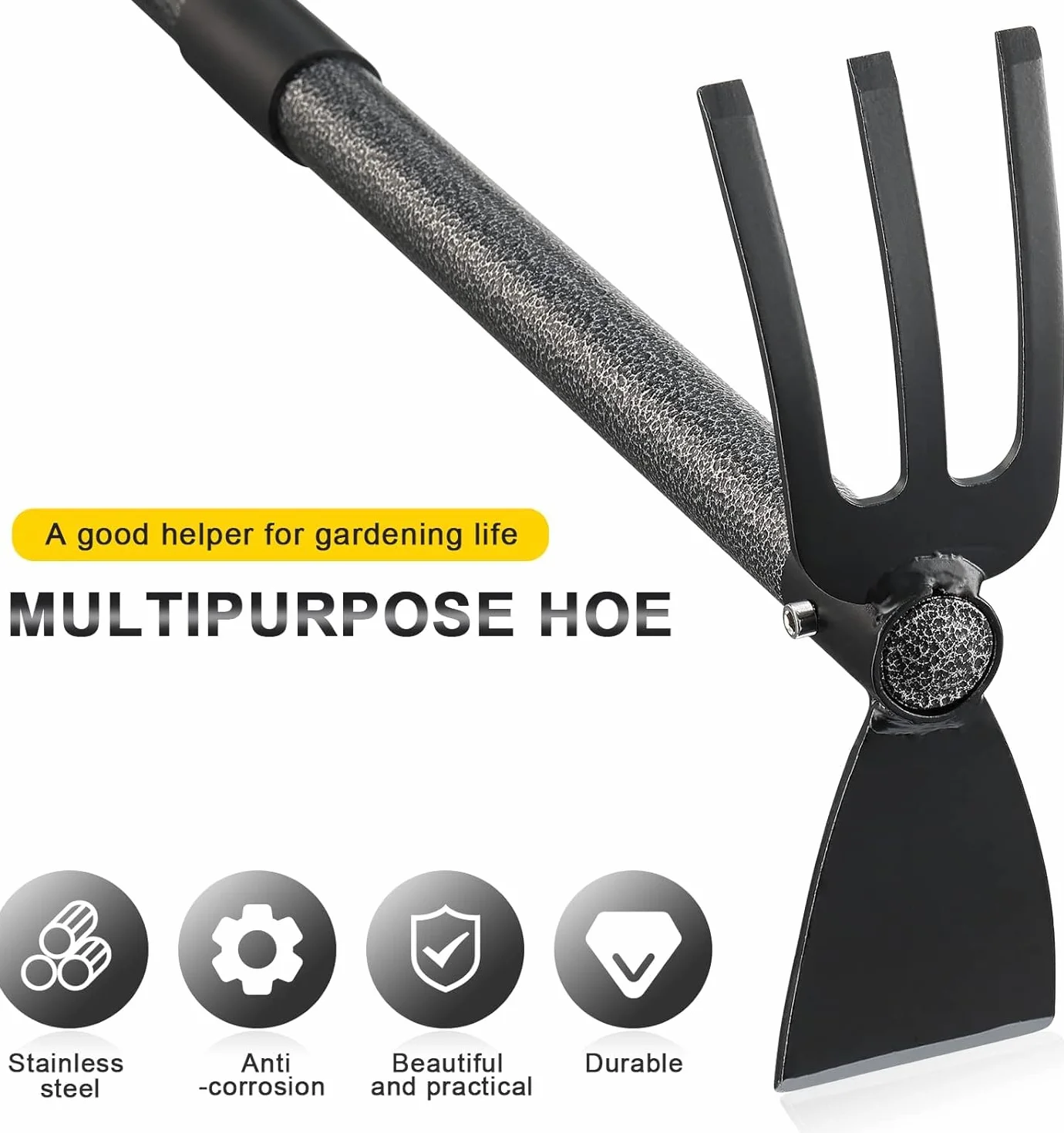 Zappa da giardino 76 cm 2 in 1 Binette Trident Strumento da giardino con manico lungo regolabile, multifunzionale zappa per giardinaggio, piantagione di erbacce allentamento del suolo