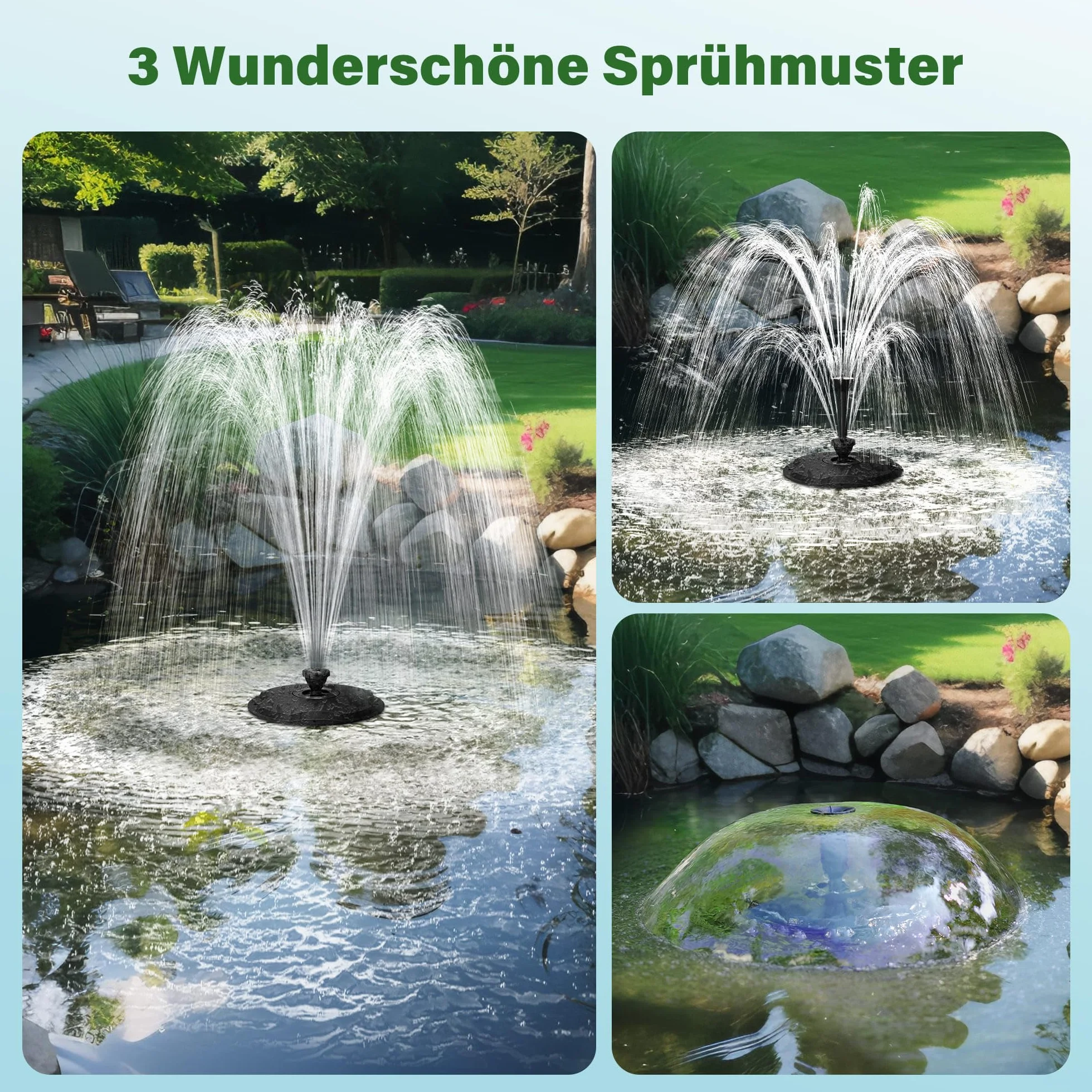 Biling Fontana galleggiante con illuminazione a LED per laghetto da giardino, fontana con pompa da 2500 l/h, cavo da 9 m con spina europea, gioco d'acqua con 3 modalità fontane (antigelo)