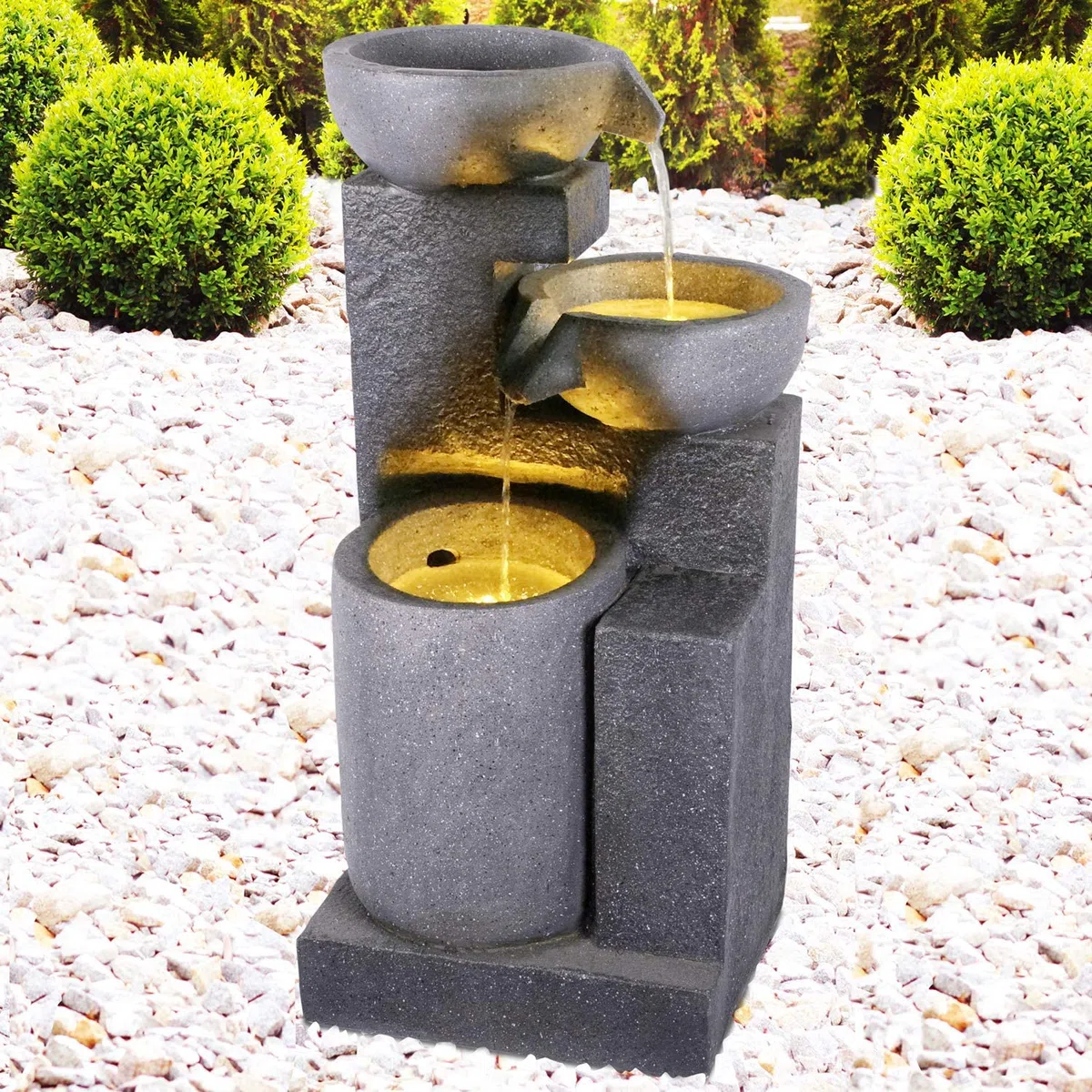 Fontana da giardino, fontana decorativa, fontana da interno, fontana, cascata, giochi d'acqua per giardino, laghetto da giardino (230V - fontana da giardino GRANITE CASKADE con luce LED)