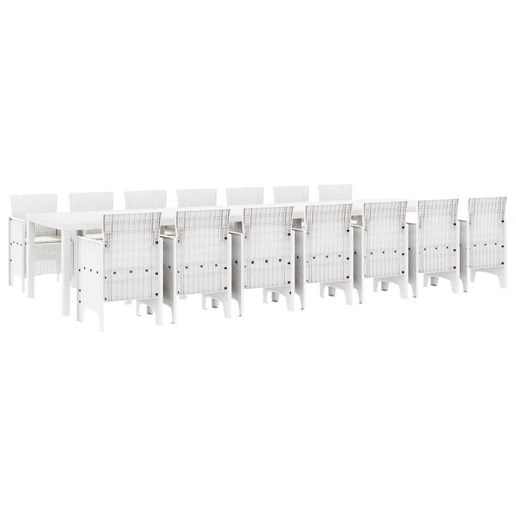 vidaXL Set da Pranzo da Giardino con Cuscini 15 PCS Bianco PP, Set da Pranzo per familiari all'aperto, Rettangolare, arredo Moderno, Chic per Feste in Giardino