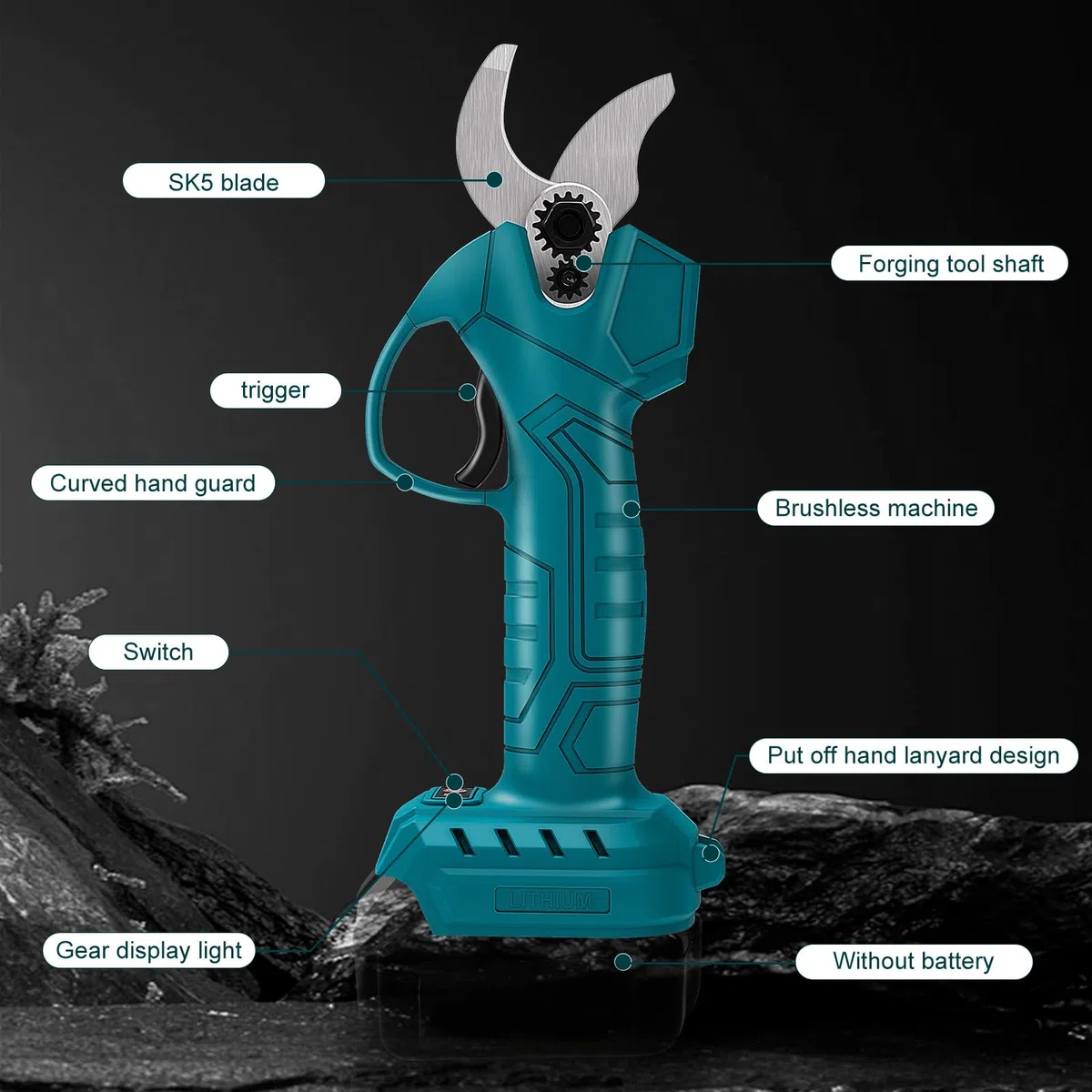 Cesoie da giardino elettrico a batteria, senza spazzole, compatibile con batteria Makita da 18 V, diametro di taglio 25 mm, forbici per albero con pietra abrasiva, guanti protettivi e scatola (senza