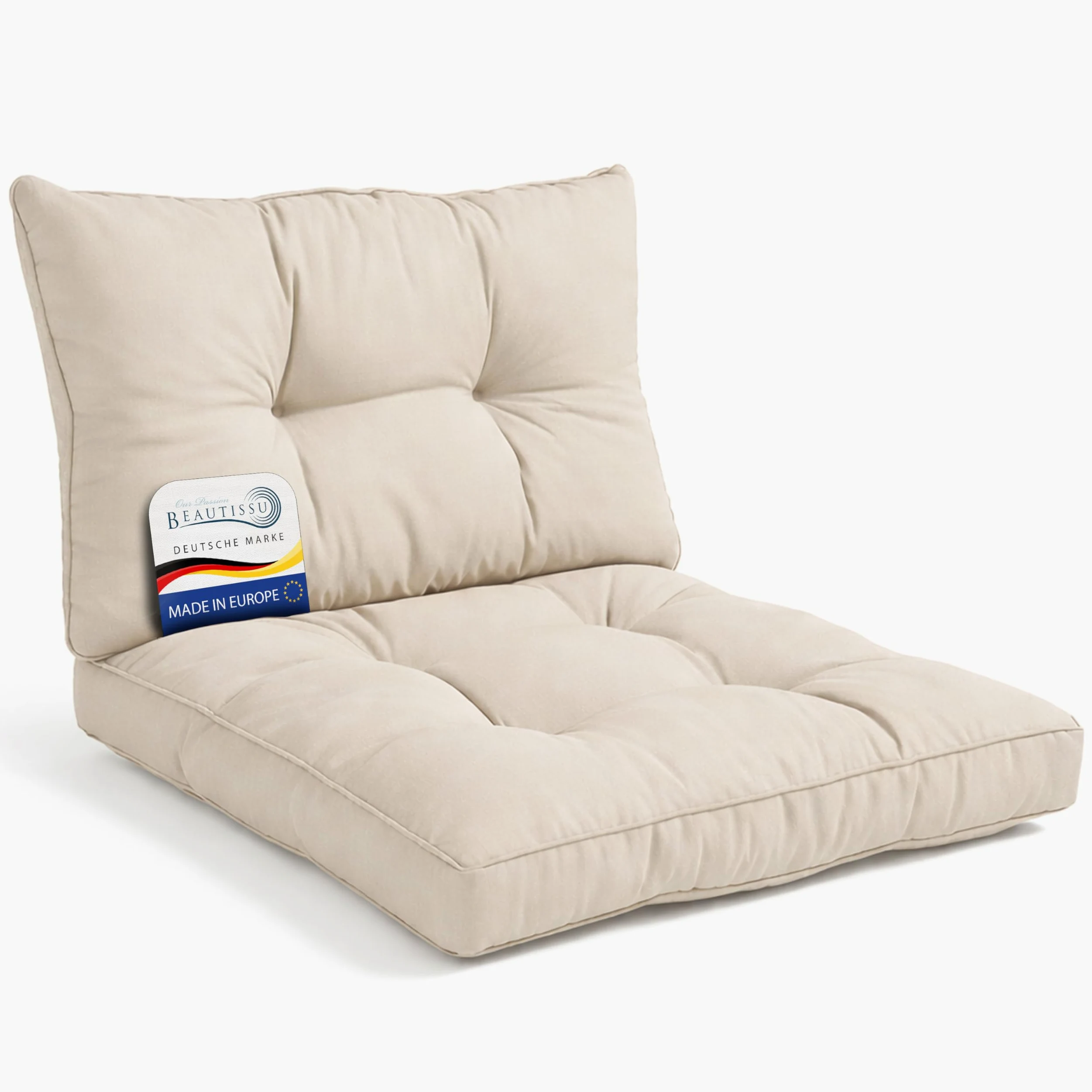 Beautissu Set di Lounge Cuscini per Sedie da Esterno Seduta 50x50 cm & Cuscino Schienale 50x40 cm – Comoda Seduta per Mobili e Arredamento Cuscini Sedie da Giardino Rattan – Natura
