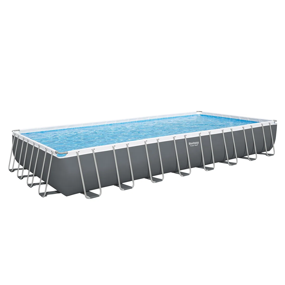 Bestway, Power Steel, Piscina rettangolare con struttura in acciaio, grigio chiaro, pompa con filtro a sabbia + accessori, 956 x 488 x 132 cm