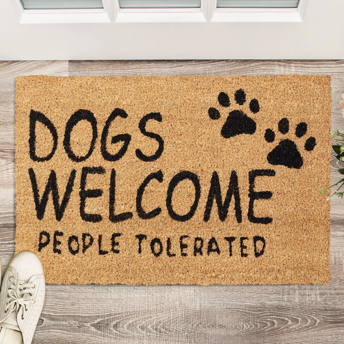 Relaxdays Zerbino, Fibra di Cocco, Frase Dogs Welcome, Zona Interna ed Esterna, LP40x60 cm, Antiscivolo, Naturale/Nero