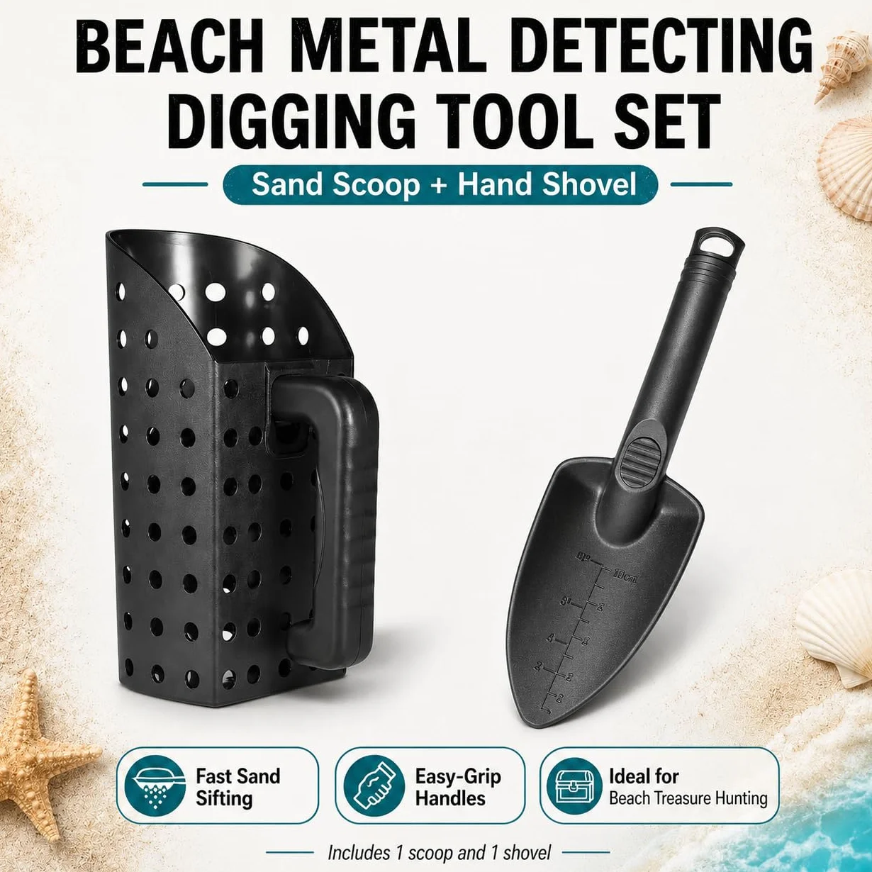 Setaccio Sabbia Metal Detector, Paletta Sabbia Subacquea con Cucchiaio in Plastica ABS, Setaccio Portatile e Accessori per Caccia al Tesoro in Spiaggia/Giardino