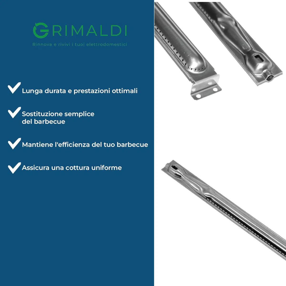 G GRIMALDI Bruciatore Inox Barbecue BBQ 28MB Compatibile con Campingaz 5010002165 Serie 3 4 Classic Woody Lunghezza 39 cm spartifiamma 25 cm Foro ugello Ø9 mm codice Ricambio Grill Gas Acciaio
