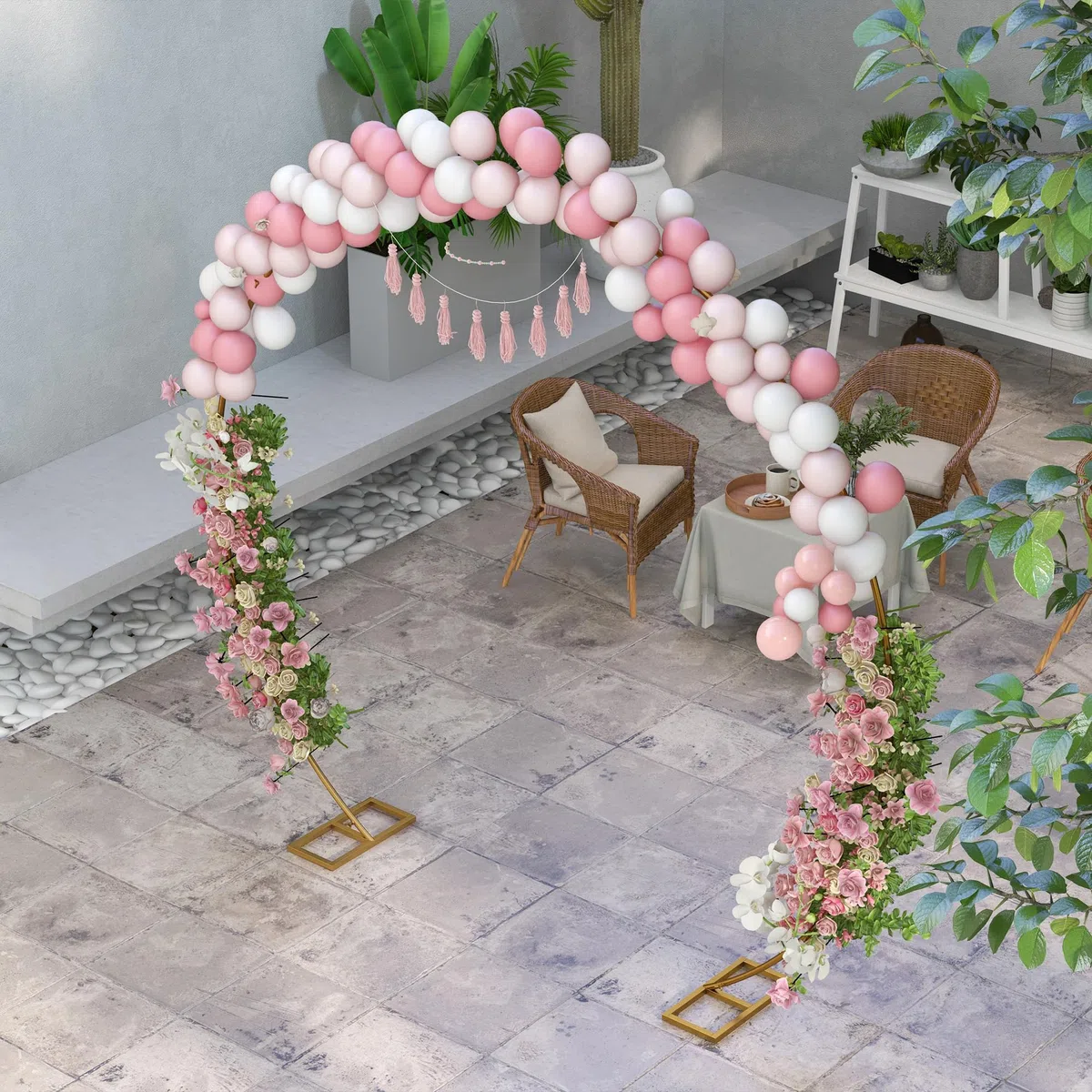 Outsunny Arco da Giardino in Acciaio, Archetto Nuziale per Palloncini e Piante Rampicanti per Cerimonie, Compleanni ed Eventi, 280x60x258 cm, Oro