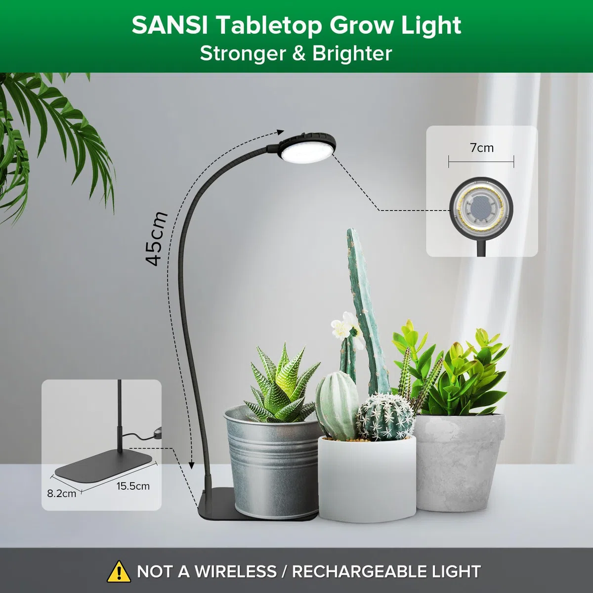 SANSI Lampada LED per Piante da Interno, 12W Lampada da Coltivazione a Spettro Completo Dimmerabile con Timer da 3/6/12H, 4 Livelli di Luminosità, Ideale per Vasi da Tavolo, Giardinaggio Indoor