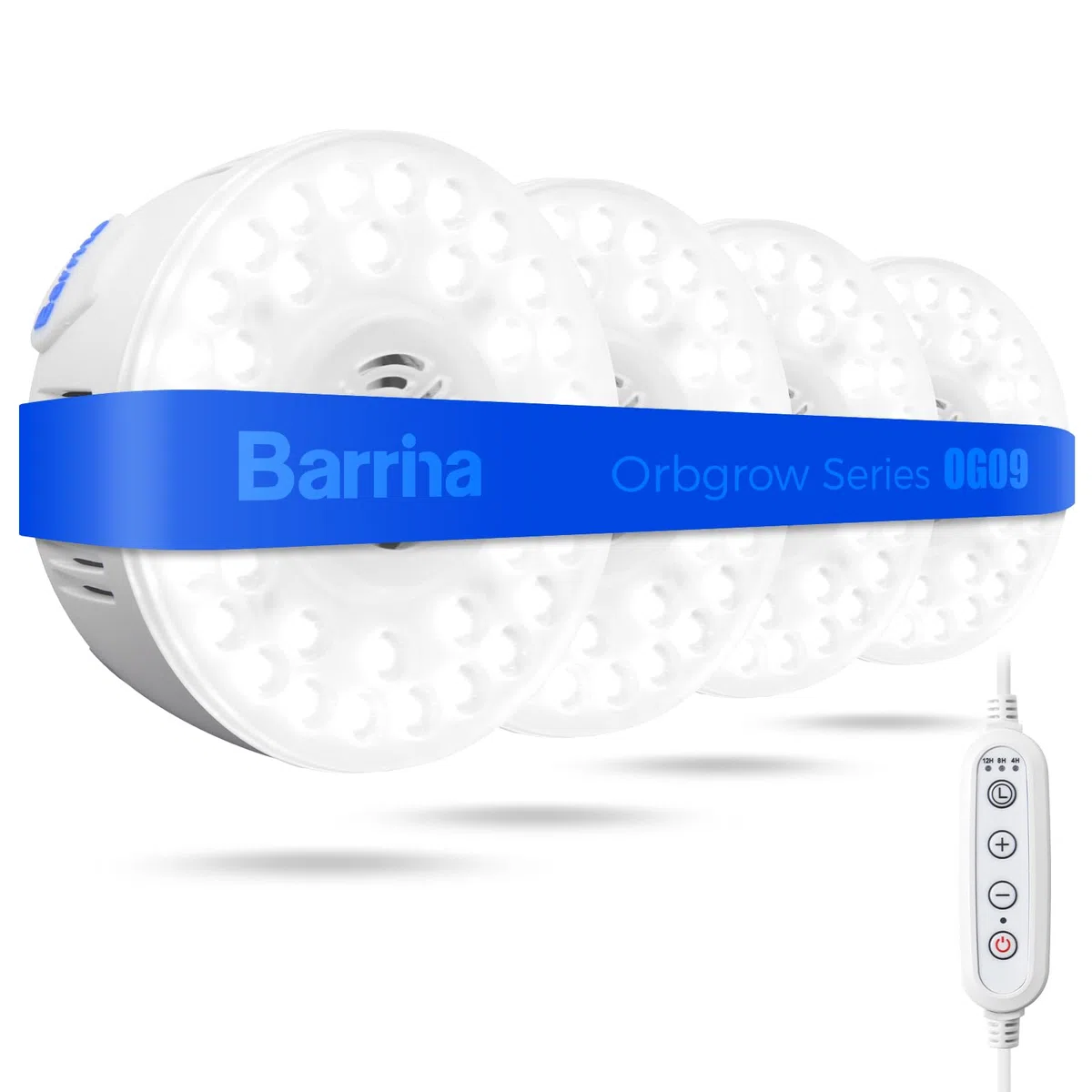 Barrina Orbgrow OG09 Puck Grow Light, 5000 K 36 W (4 x 9 W, 540 Watt Equiv), luce a spettro completo per piante da interno, magnetica e collegabile con timer, 5 livelli dimmerabili per mensole per