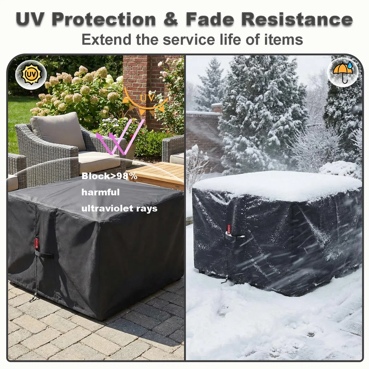 Copertura quadrata per braciere a gas, di alta qualità, in tessuto resistente con rivestimento in PVC, 100% impermeabile, adatta per braciere da 83,8 cm, 86,4 cm, 88,9 cm, 91,4 cm, 91,4 cm (lunghezza
