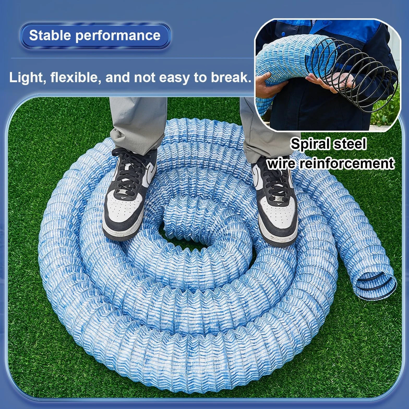 Estendibile Tubo Drenante, Forato Ø50/100 Tubo Drenante, Fibra Poliestere & Filo Acciaio Tubo Drenante Flessibile, Corrugato Tubo Drenante Sotterraneo per Cortile(50mm,12m)