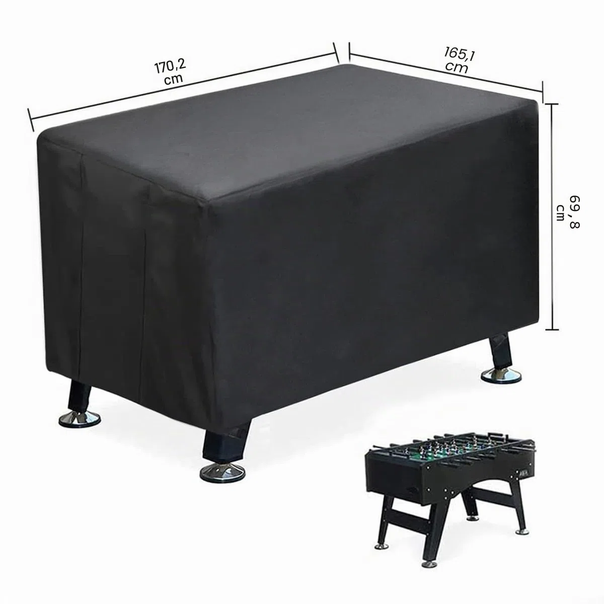 StarRing Copertura per tavolo da biliardino, impermeabile, antipolvere, per interni ed esterni, resistente ai raggi UV, per tavoli da calcio standard, 160 x 117 x 70 cm, in poliestere nero