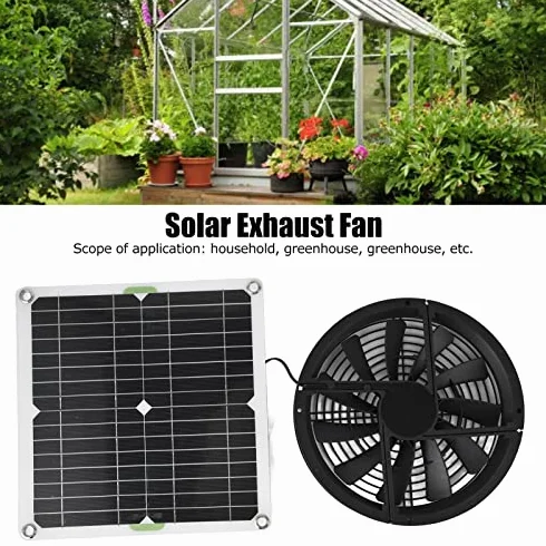 Kit Ventola per Pannello Solare da 100 W 10 Pollici Ventilatore per Ventilazione Solare Impermeabile per Capannone a Serra per Pollaio