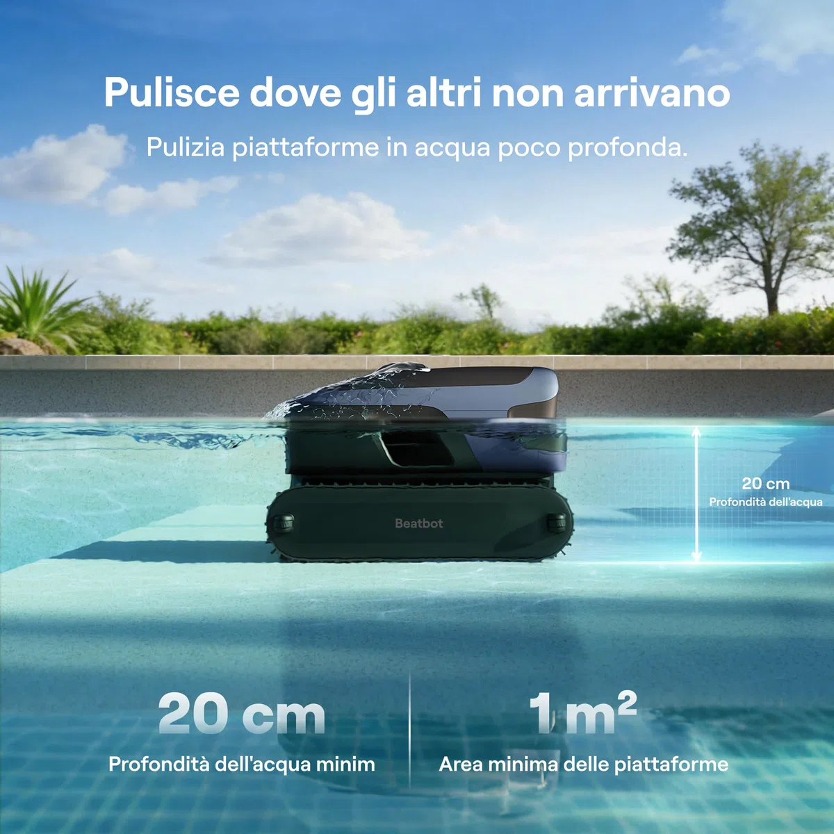 Beatbot Sora 70 Robot Piscina pareti e Fondo, Superficie e Linea,Blu | Pareti e fondo, superficie e linea di galleggiamento, senza fili, parcheggio in superficie,App,Piscine Fuori Terra/interrate