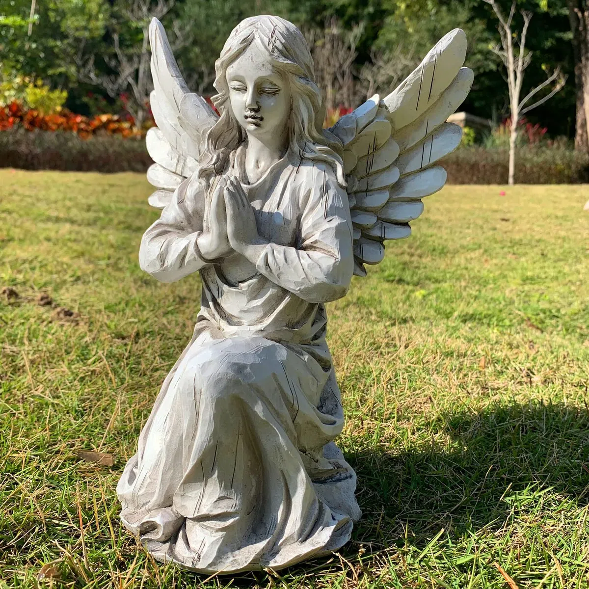 Statua di Angelo in Preghiera da Giardino, Scultura Religiosa di Fata Impermeabile Figurina Decorativa Arte Decorazione per Patio, Prato, Cortile, Ornamento Regalo Inaugurazione Casa Angeli