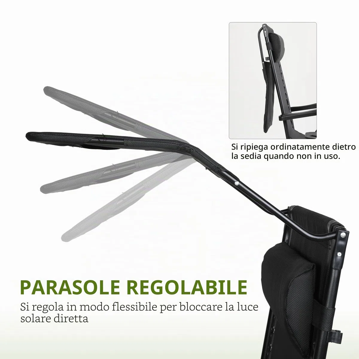 VOWNER Sedie da Giardino Pieghevoli, Set di 2 Poltrone Esterno, Nero | Poltrone pieghevoli da esterno con tettuccio parasole e porta bevande per piscina.