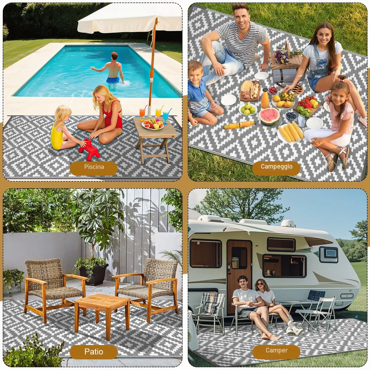 Tappeto da Esterno Impermeabile, Tappeto per Esterno 120 x 180 cm in Plastica Intrecciata, Resistente ai Raggi UV, Reversibile, Pieghevole e Lavabile per Giardino