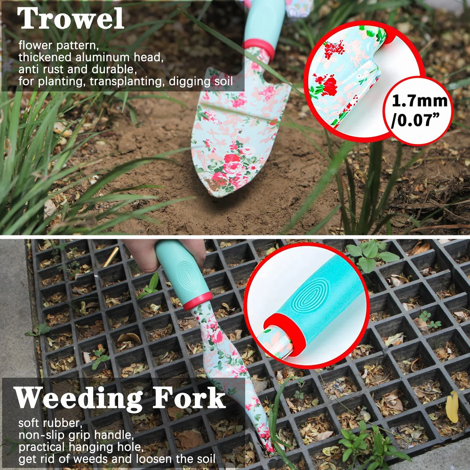 Set di Attrezzi da Giardinaggio, Kit Giardinaggio di Attrezzi Manuali da Floreale Giardino da 16 Pezzi, Regali da Giardinaggio per Donne e Uomini, Attrezzi da Giardinaggio per Impieghi Gravosi
