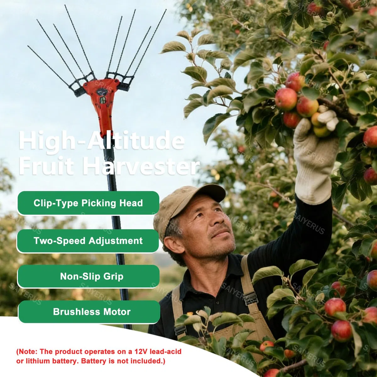 Scuotitore per Olive da 600w, Raccoglitrice di Frutta, Macchina Elettrica Portatile per La Raccolta di Olive, caffè, Mandorle, Bacche di Goji e Noci, Dotata di Asta Telescopica da 175-270cm