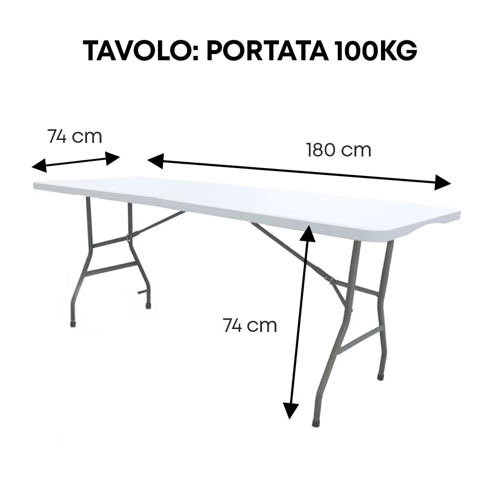 IlGruppone Tavolo Pieghevole Bianco Richiudibile Tavolino Pic Nic Esterno Salvaspazio Camping Terrazzo CamperStruttura In Acciaio Per Feste Giardino Campeggio Vacanze Lunghezza 180 Cm