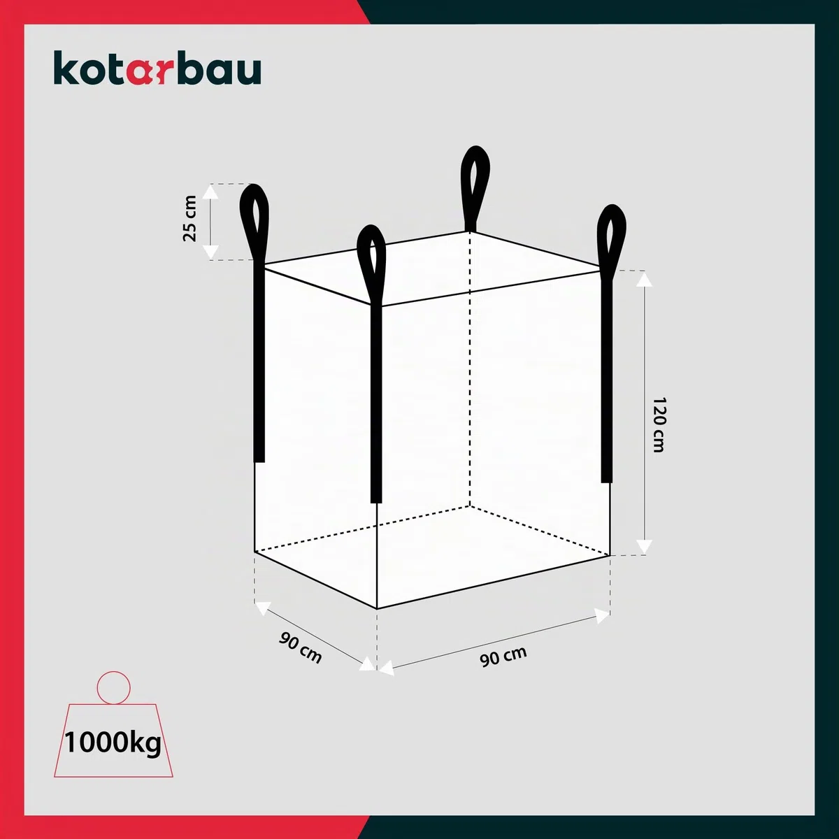 KOTARBAU Big Bag, 2 sacchi per rifiuti da giardino, 90 x 90 x 120 cm, stabili, aperti, 1000 kg, in polipropilene, per carichi pesanti, da giardino, da giardino, per rifiuti