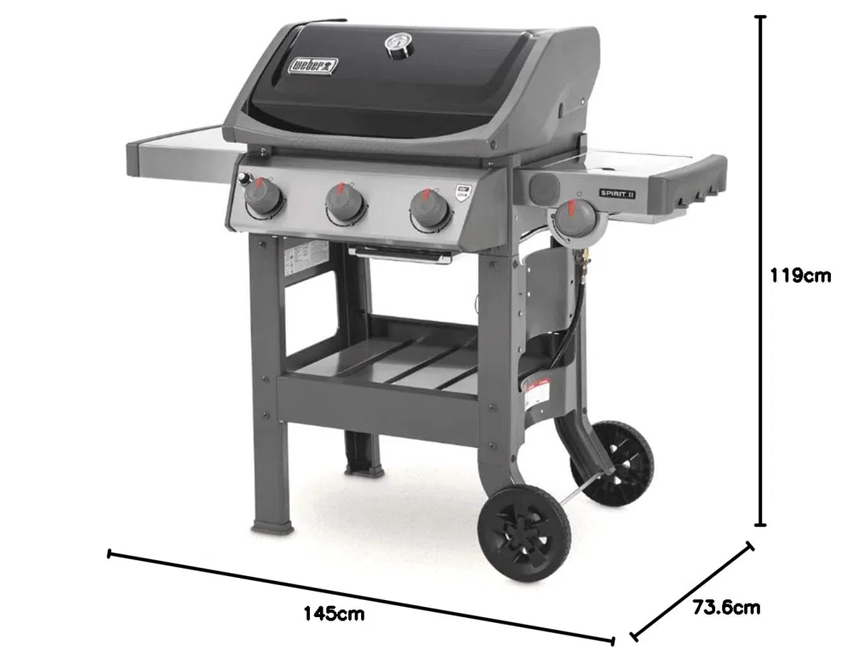 Weber Spirit II E-320 GBS Barbecue a Gas, 3 Bruciatori + Fornello Laterale, Griglia di Cottura 60 x 46 cm, Termometro sul Coperchio, Ripiano Laterale Sinistro Ripiegabile, Nero/Grigio (45012129)